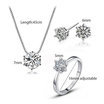 Classic Dazzling AAA+ CZ Diamonds Necklace+Earrings+Ring Jewelry Set - The Jewellery Supermarket